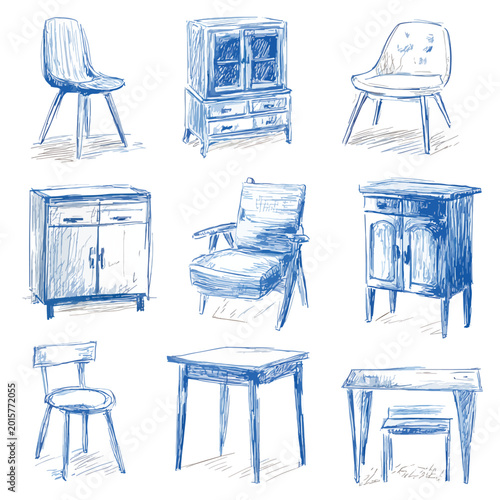 Collection of various wooden furniture pieces.