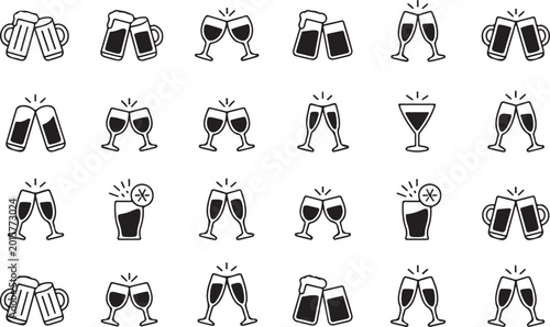 Photos Cheers icons with beer and wine glasses clinking