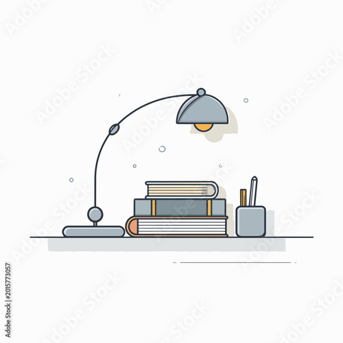 Desk lamp on stack of books.