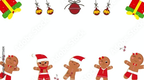 Cute Gingerbread Cookies Christmas Border on Clean Background 4K