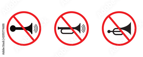 No Honking Traffic Sign Icon Vector No Horn Prohibition Symbol Red Circle Ban Sign Illustration Isolated
 on White Backgroun