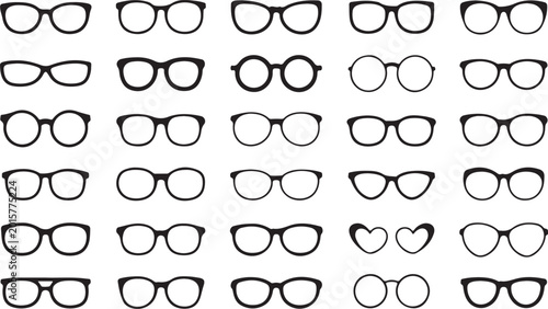 Variety of black and white glasses styles illustration