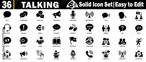 Fotografie Set of thirty six solid style talking and communication icons for web design