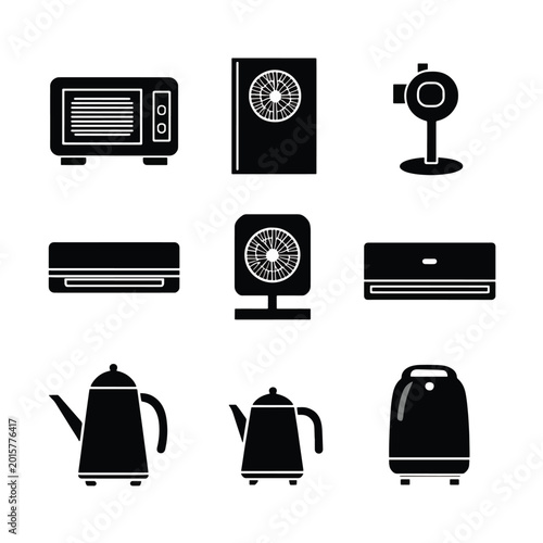 Black and white home appliances icons.