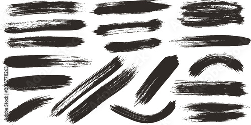 Foto Collection of black paint brush strokes with brush stroke hand drawn abstract is