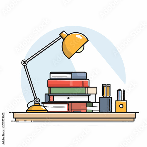 Desk lamp on a wooden table.