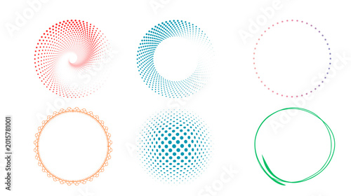 Photography Set of colorful halftone circle shapes and dotted ring design elements