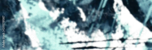 Abstract turquoise and navy halftone vector background with dynamic blurred textures and retro dotted pattern effect. Stylish modern composition with high contrast colors,