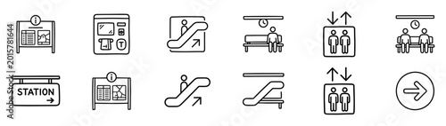 Fotografía Public transit navigation icon set with station signs, escalators, elevators and