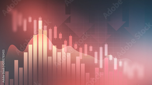 Foto Financial Downward Trend: A stark representation of a market downturn, with descending bars and a somber color palette symbolizing economic decline and the impact on the financial landscape