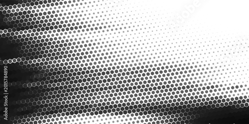 Blue halftone background. A slanted blue white gradient hexagon point. Half tone pattern. Modern and clean backgrounds, backgrounds, textures, patterns or overlays. Vector illustration.