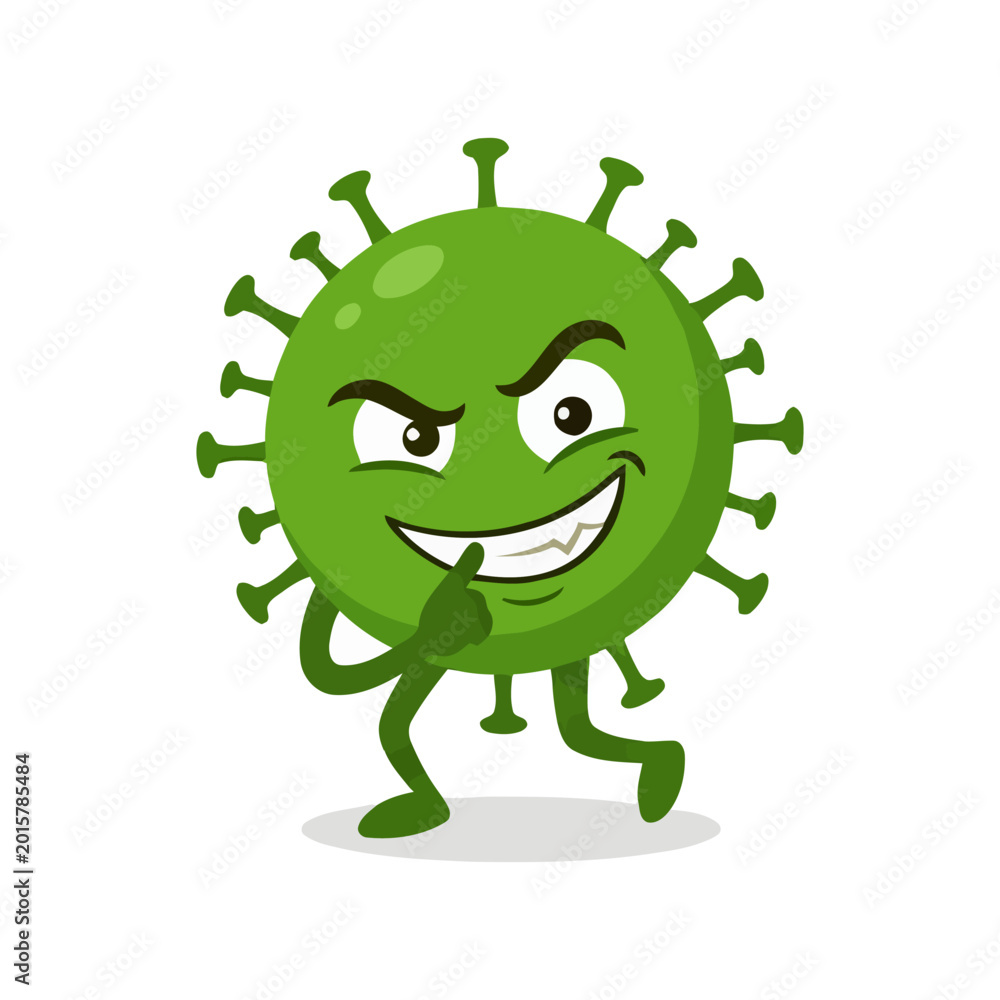 Fototapeta premium Evil Virus Character Illustration Containing smiling germ mascot mischievous face and cartoon virus
