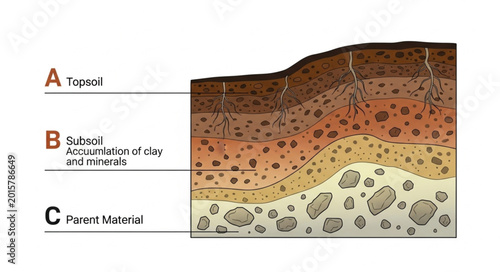 Photos Cross section of soil layers showing topsoil subsoil and parent material