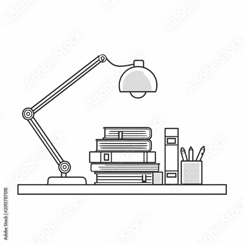 Desk lamp on stack of books.