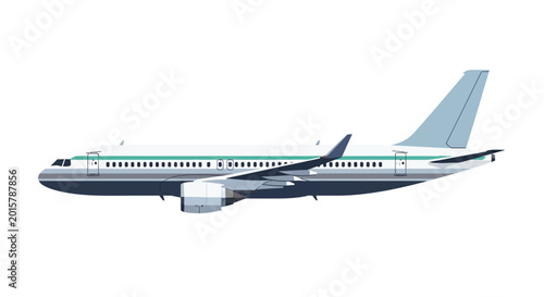 Foto A modern passenger airplane flying against a white background.