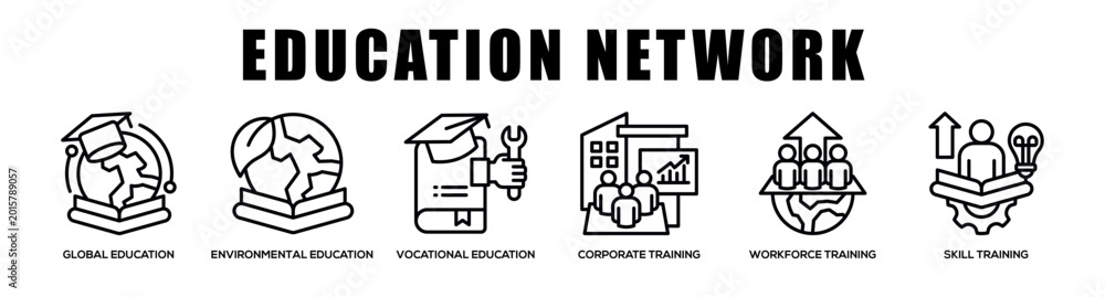 Naklejka premium Education Network web banner icon illustration concept