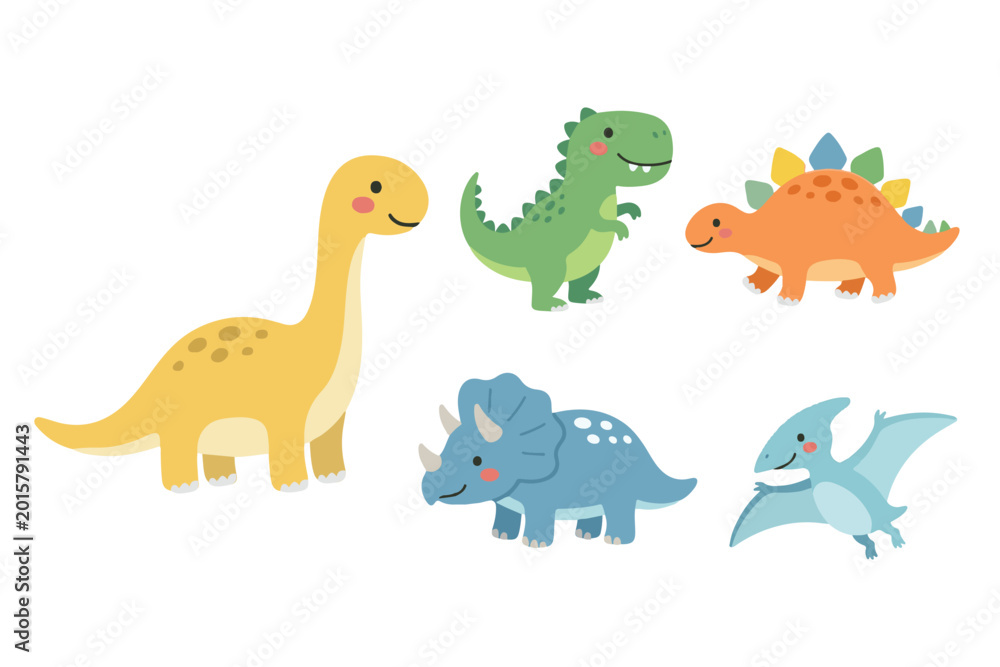 Naklejka premium Adorable Dino Friends Set with T-Rex and Triceratops for Nursery Decor