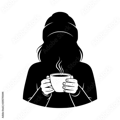Silhouette of Person in Beanie Holding Steaming Coffee Cup