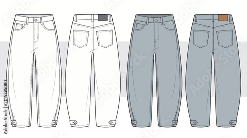 Fotografia Modern Women's Baggy Fit Denim Trousers Design Blueprint Detailed Apparel Techni
