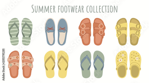 Slika na platnu Summer Footwear Collection Featuring Sandals Flip-Flops Loafers And Clogs