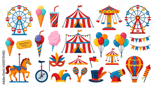 Photos Vibrant collection of classic funfair attractions and festive entertainment elem