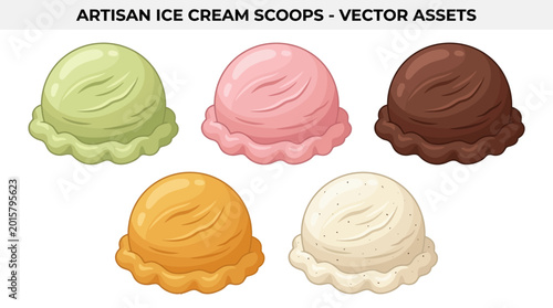 Tableau sur toile Collection of Artisan Ice Cream Scoops in Various Flavors and Colors
