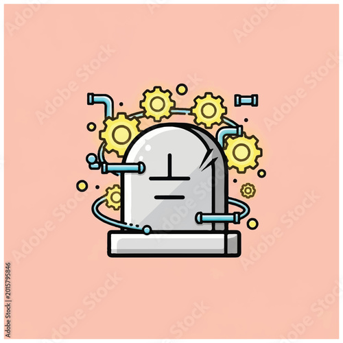 Canvastavla Tombstone with Gears and Pipes Illustration.