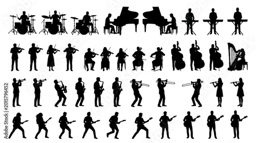 Konstfotografi Assortment of musician silhouettes playing various musical instruments for diver