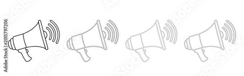 Canvastavla Line art illustration of a megaphone with sound waves emanating four stages of s