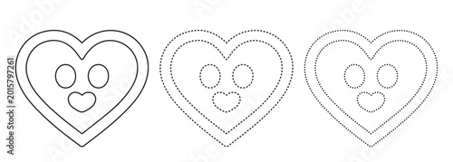 Slika na platnu Outline illustration of a heart shape with a simple face three variations charac