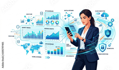 Fotografija Corporate mobile technology and digital analytics transformation vector business