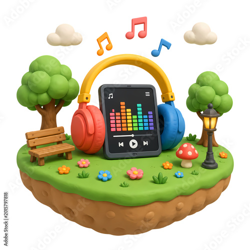 Cute Clay Music Diorama Floating Island Render
