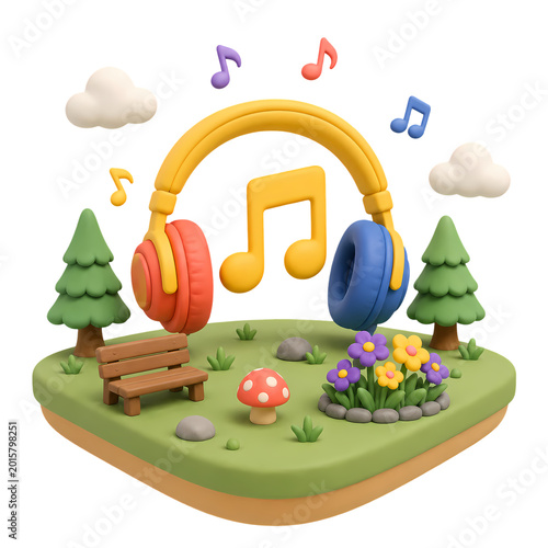 Premium Clay Island Music Diorama Headphone Render