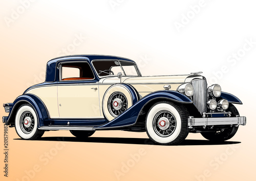 Billede på lærred 083-47-Classic two-tone vintage coupe car with retro design