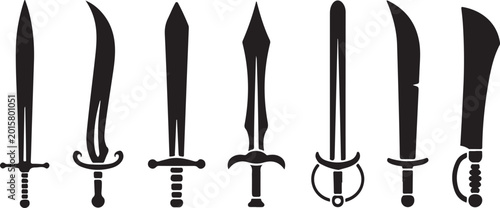 Tableau sur toile Black medieval swords illustration set