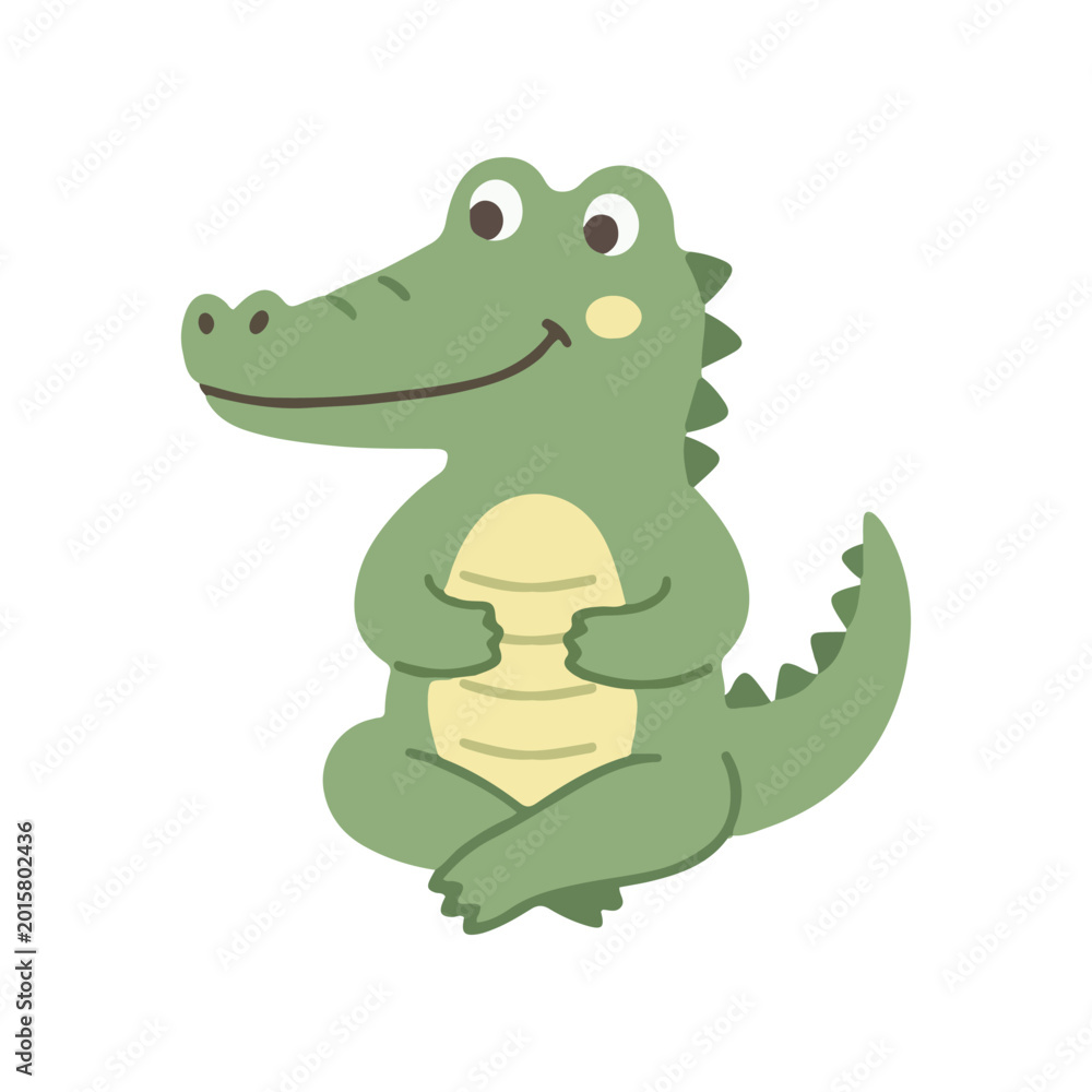 Fototapeta premium Cute Sitting Crocodile Character in Zen Pose for Nursery Decoration