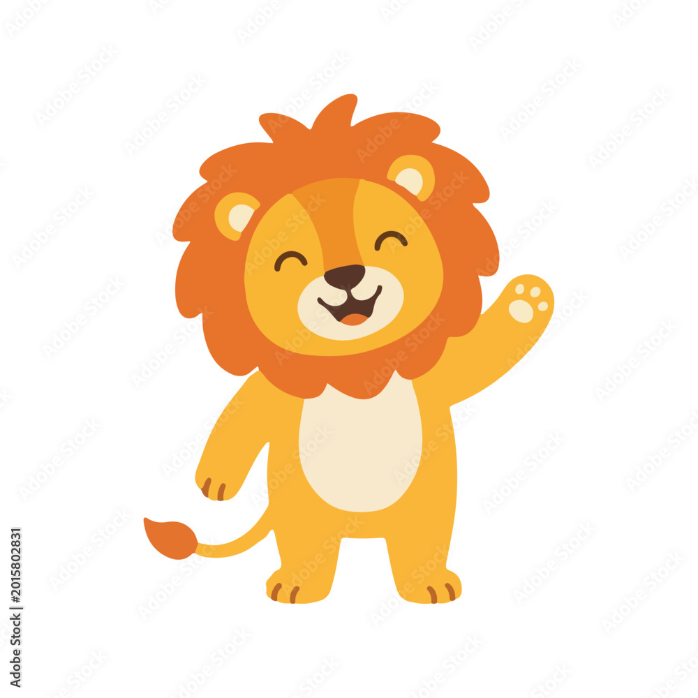 Obraz premium Friendly Baby Lion Waving Hand for Safari Jungle Theme Collection