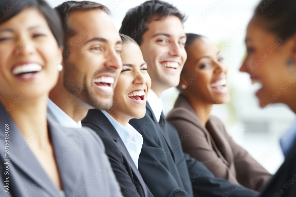 Obraz premium Business professionals smiling in meeting row