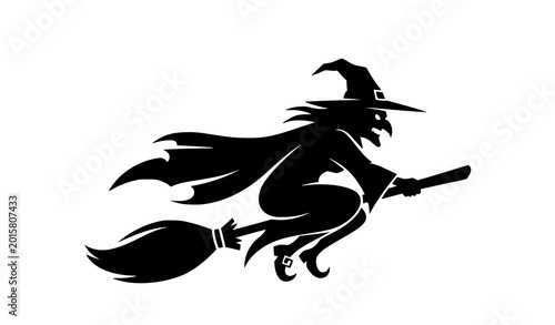 Foto Solid black halloween witch silhouette vector icon featuring classic spooky sorc