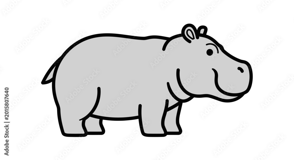 Fototapeta premium Smiling Cartoon Hippopotamus Side View Portrait.