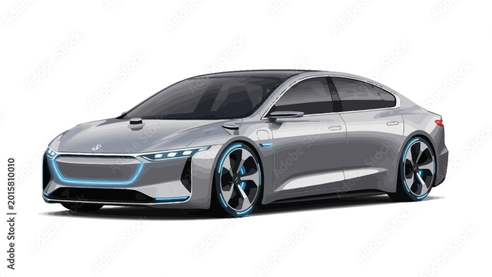 Fototapeta premium Electric Car Silver Vehicle.
