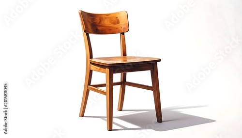 A simple, wooden chair with a backrest and four legs, casting a shadow on a white background. It's clean and minimalist
