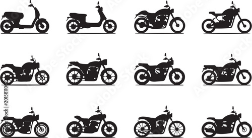 Bild auf Leinwand Variety of motorcycles and scooters silhouette icons