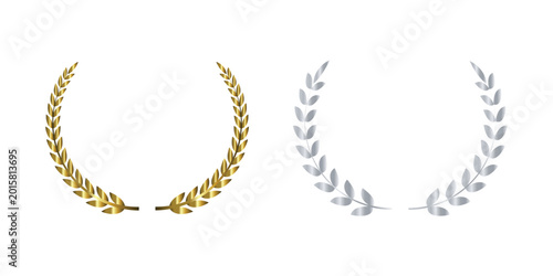 Elegant laurel wreath icon set with golden silver victory branches and award frame symbols