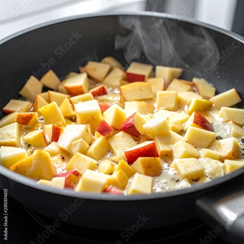 Delicious Apple Pieces Being Cooked.