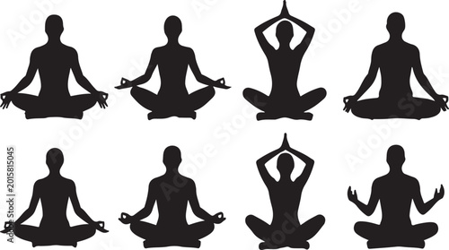 Canvastavla Eight yoga meditation poses silhouette icons