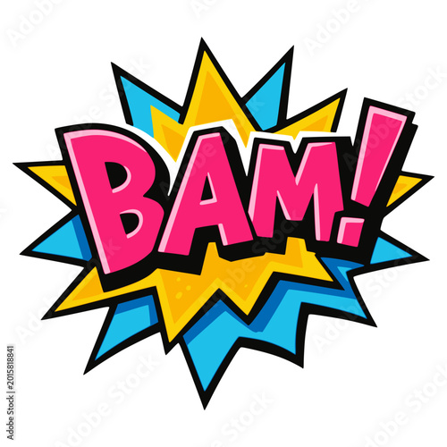 cartoon bam text effect comic book explosion lettering flat color vector illustration template design