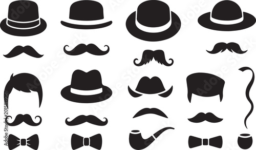 Schilderij op canvas Vintage mustache and hat icons set with bow ties