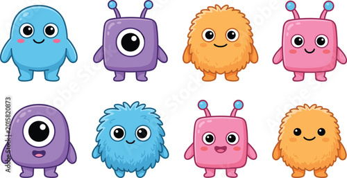 Foto Collection of Cute Cartoon Monster Icons and Friendly Alien Characters in Colorf