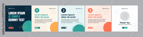 editable carousel slide template for social media posts with numbered steps and thank you page